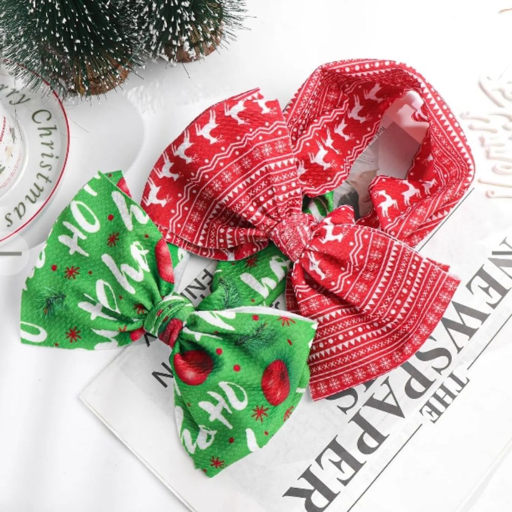 YanJie Set Of 2 Christmas Baby Girls Headbands Red Green Bow NWT